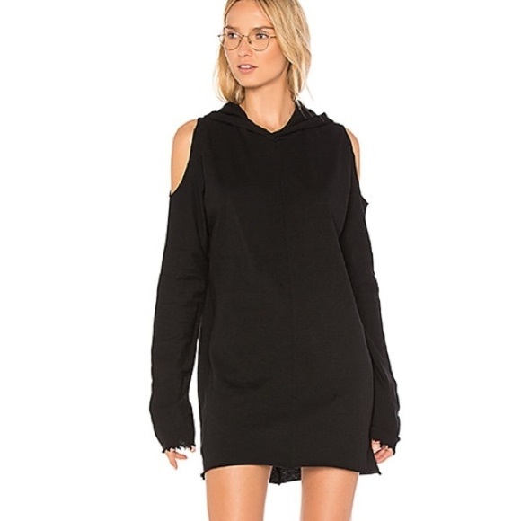 RtA Cold Shoulder Pullover Joelle Sweatshirt Hooded Dress in Noir - Picture 1 of 10